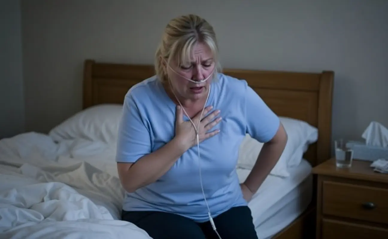 woman with breath difficult